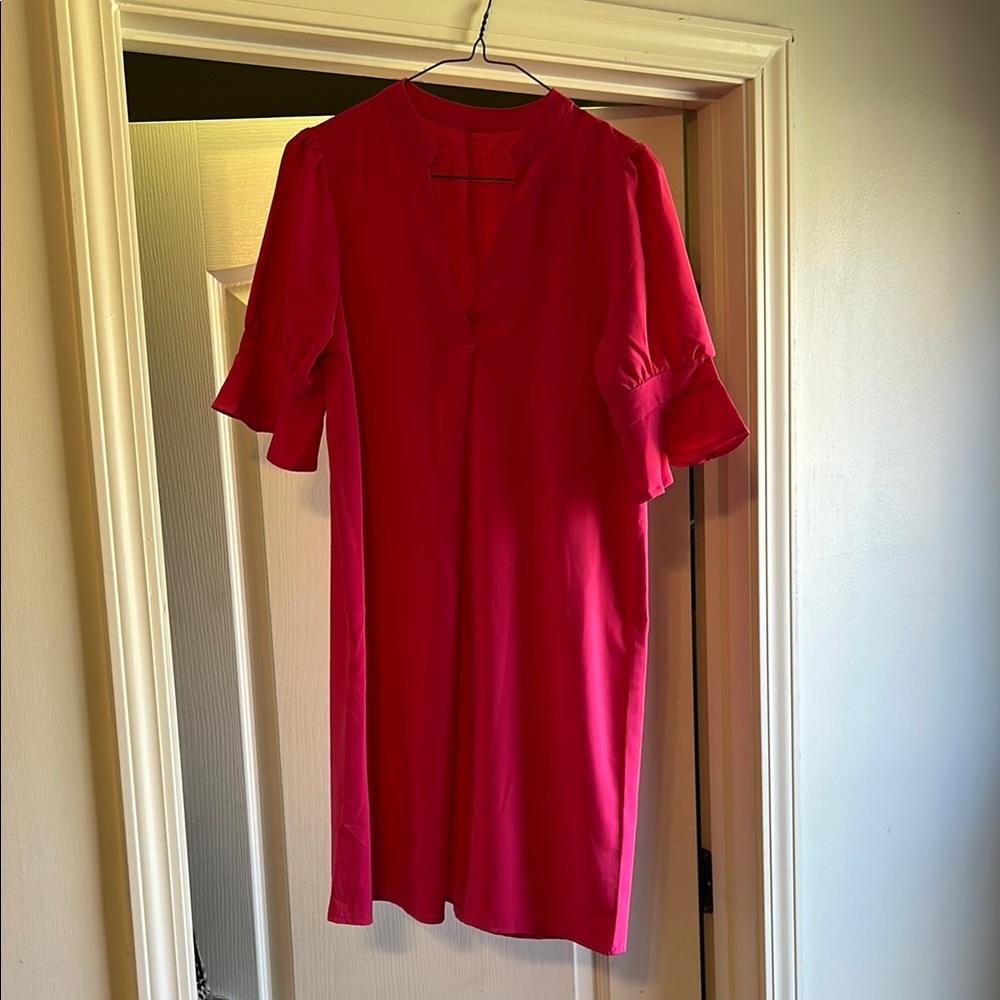 Chic hot pink Dress with Ruffle Sleeves